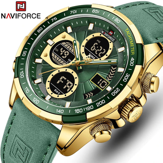 NAVIFORCE Men's Military Sport Watch — Leather Chronograph Waterproof Quartz Wristwatch
