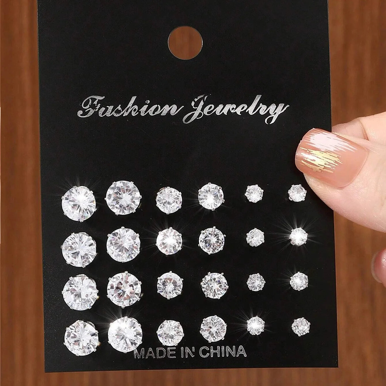 12-Pair Luxurious Shiny Zirconia Stud Earrings Set for Women