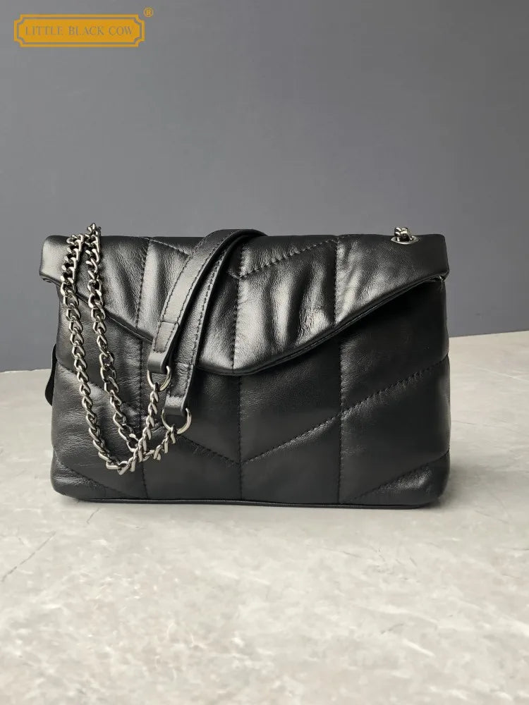 Women's Elegant Sheepskin Chain Bag- Designer Leather Messenger Handbag
