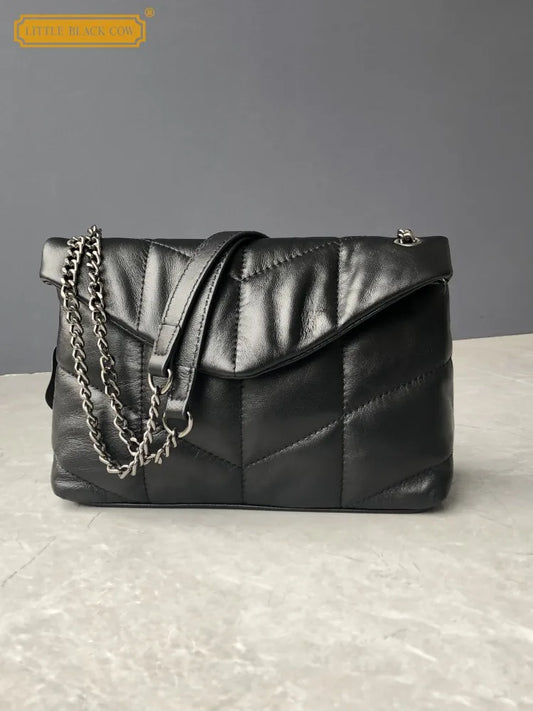 Women's Elegant Sheepskin Chain Bag- Designer Leather Messenger Handbag