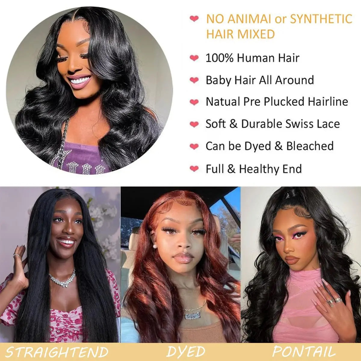 13x4 Transparent Lace Front Wig Front Wig Body Wave Human Hair Pre- Plucked Glueless for Women