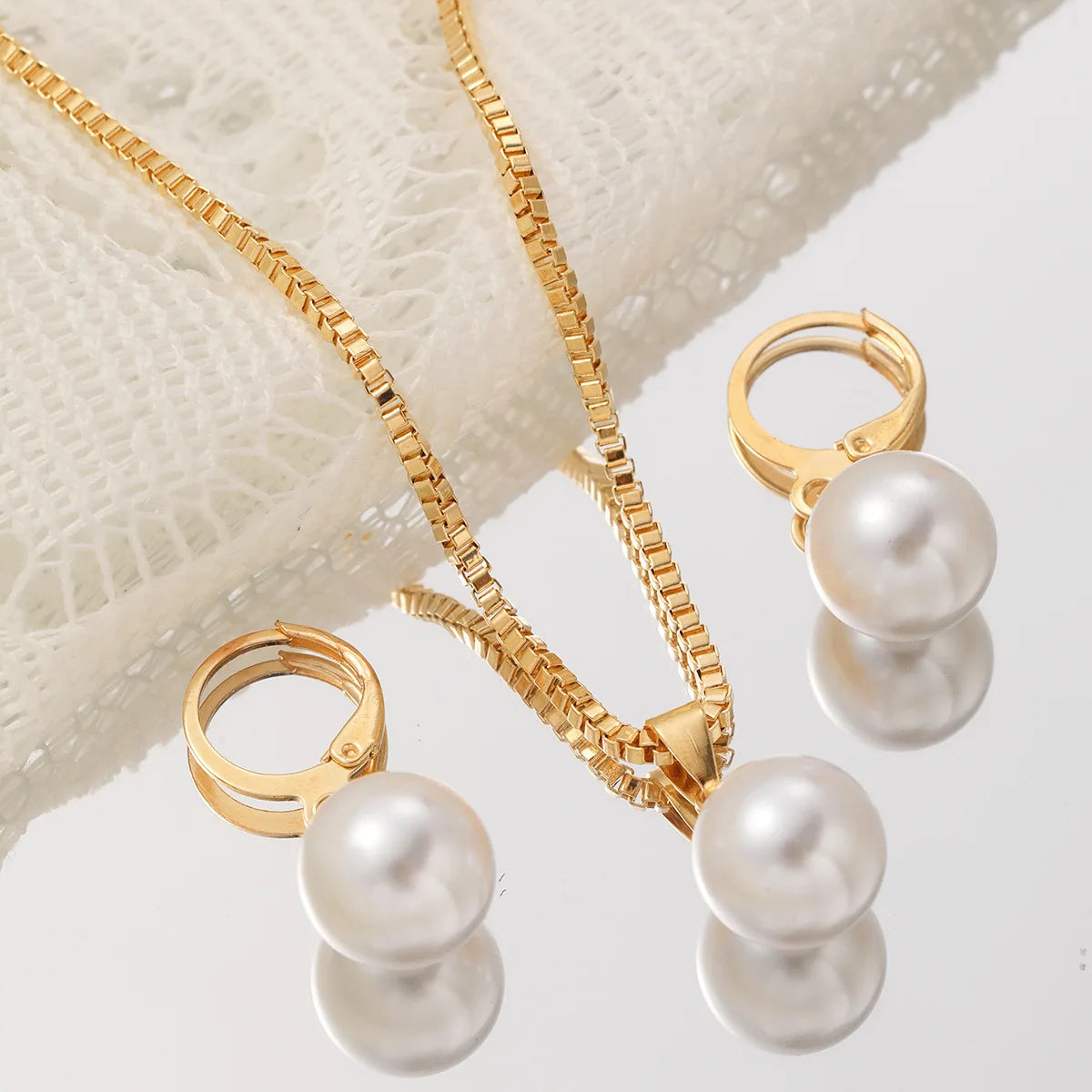 Pearl Pendant Necklace Set for Women - 3 Pcs Rhinestone Earring & Necklace Jewelry Gift Set
