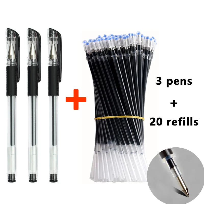 Glen Pens Set - Black Blue Red Refill Bullet Tip 0.5mm Smooth Writing Pens