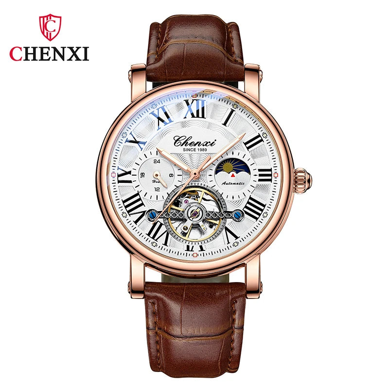 Watch For Men Business Fashion Genuine Leather Waterproof Mechanical Watch New 2024
