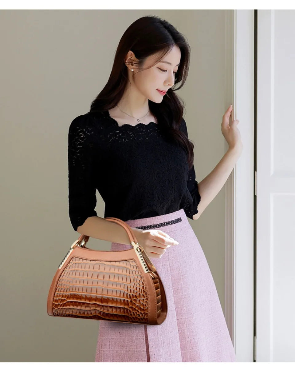 Luxury Alligator Patent Leather Crossbody Hobo Bag