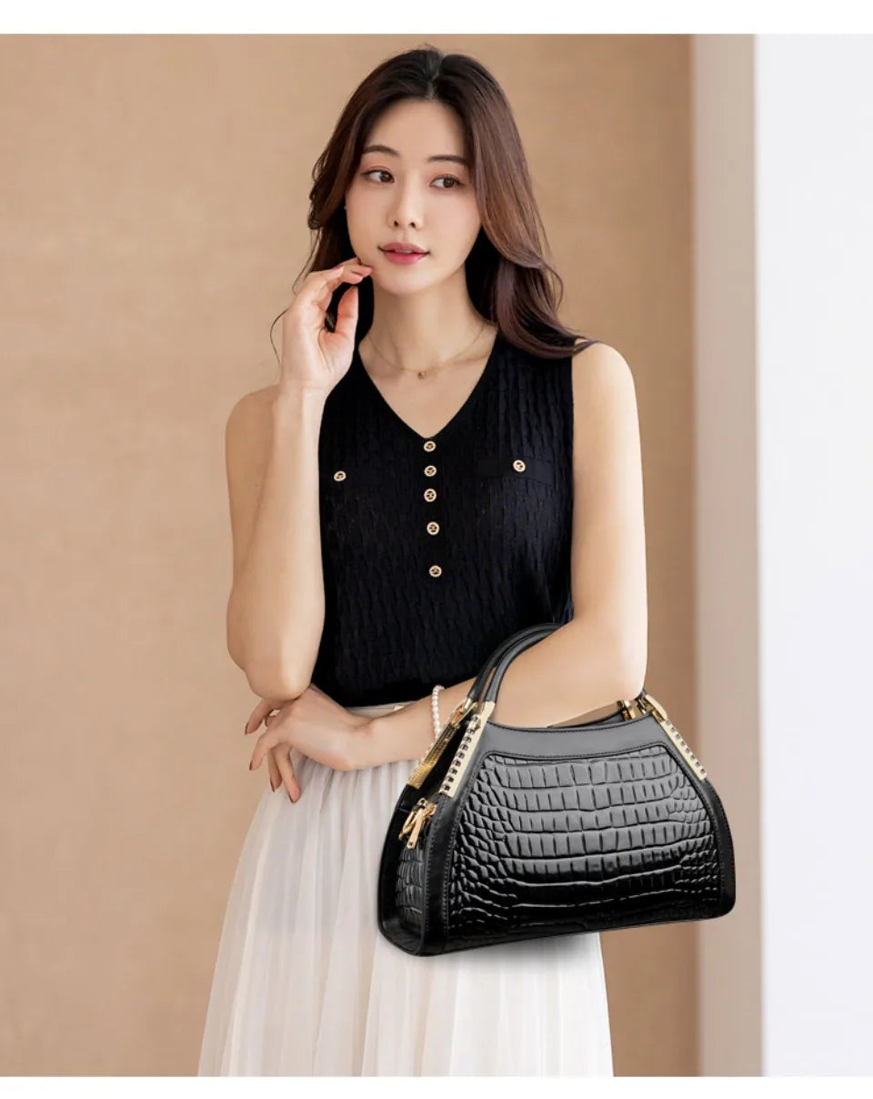Luxury Alligator Patent Leather Crossbody Hobo Bag
