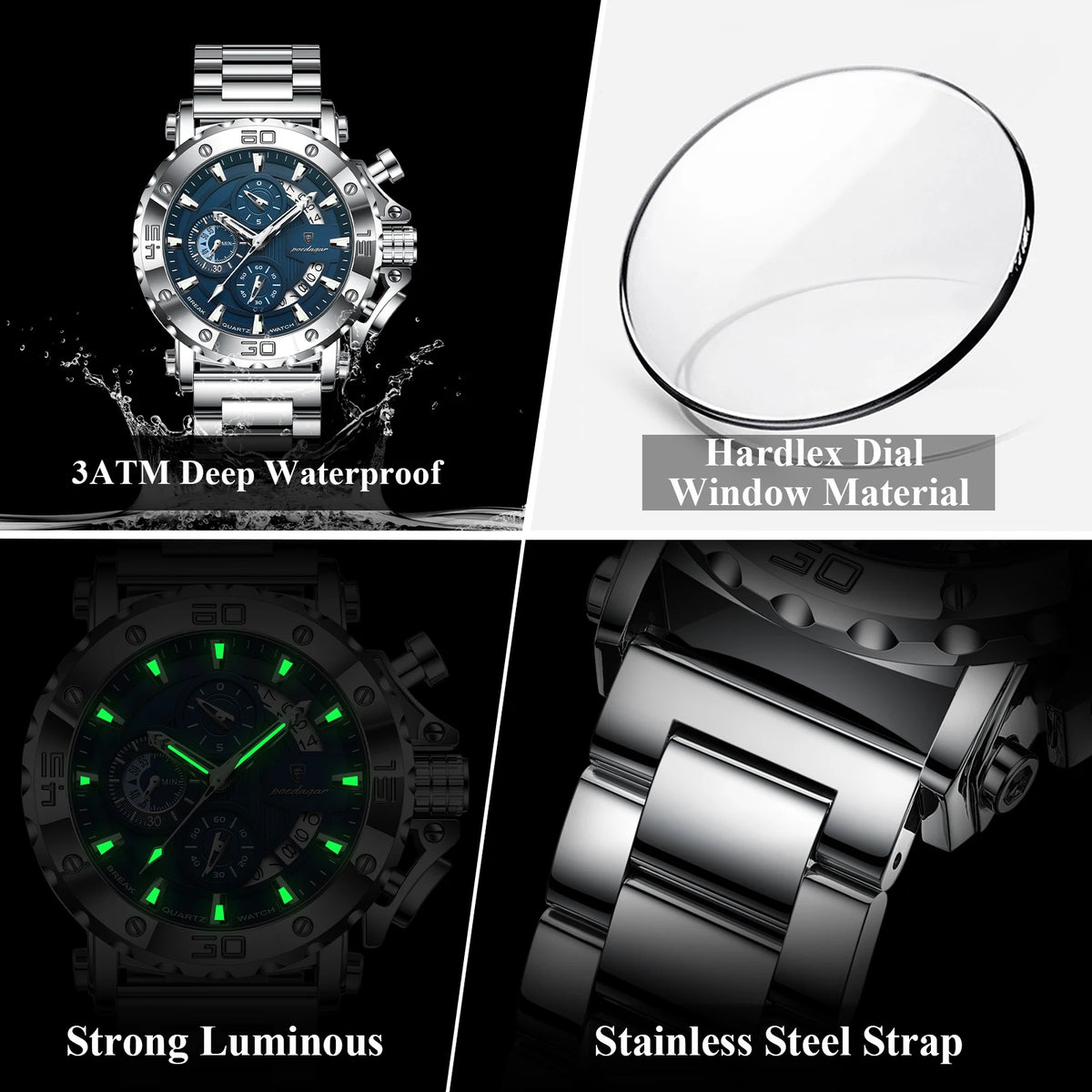 POEDAGAR 892 Men's Stainless Steel Quartz Watch