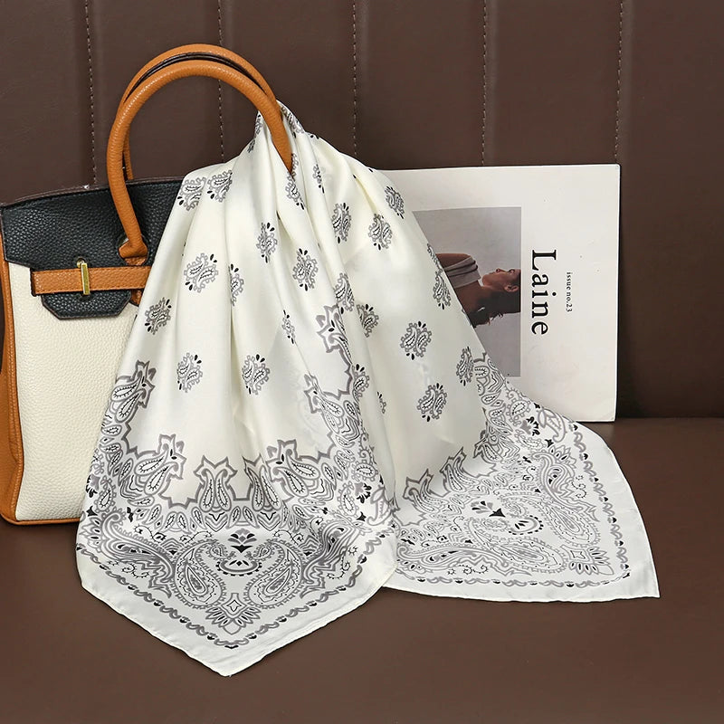 Luxury Print Satin Silk Square Scarf for Women Hijab Shawl & Elegant Wrap Accessory