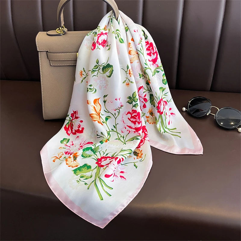 Luxury Print Satin Silk Square Scarf for Women Hijab Shawl & Elegant Wrap Accessory