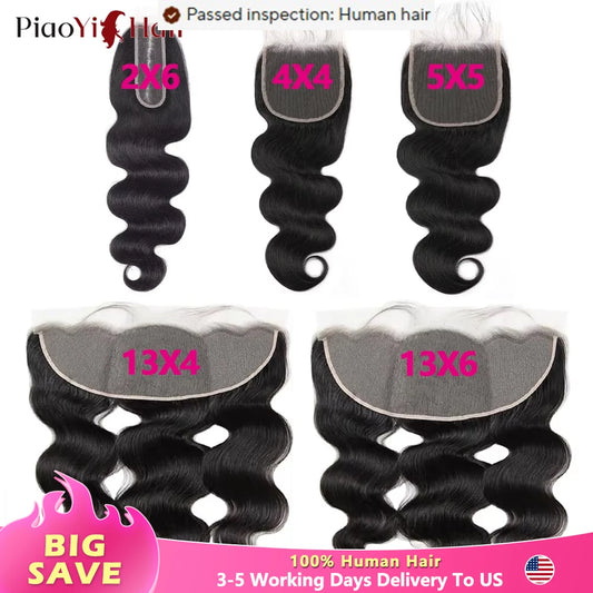 Body Wave HD Lace Front & Clouser - 100% Virgin Brazilian Human Hair 4x4, 5x5, 2x6, 13x4, 13x24 Inches