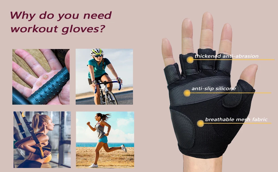 Breathable Cycling & Gym Gloves Fingerless Workout Gloves for Men & Women