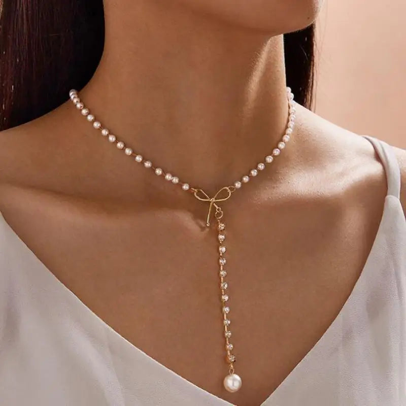 Crystal Zircon Water Drop Pendant Necklace - Invisible Chain Choker for Women