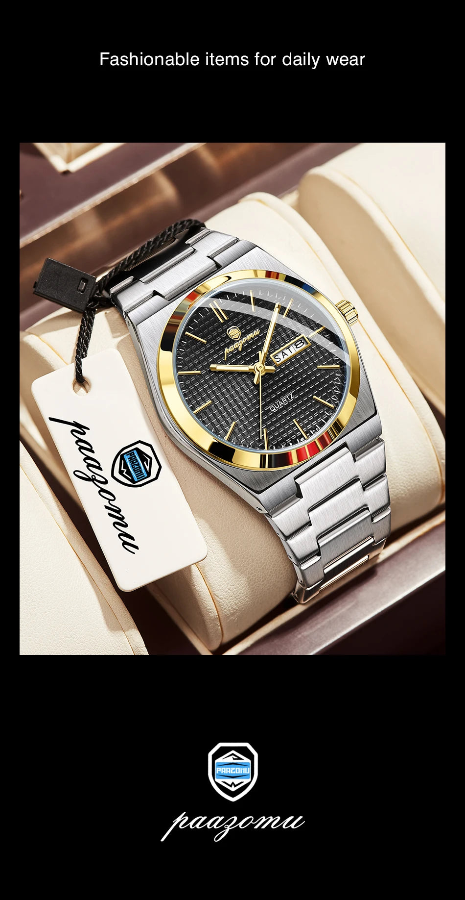 PAAZOMU Luxury Men's Chronograph Watch - Luminous, Waterproof, Dat Display
