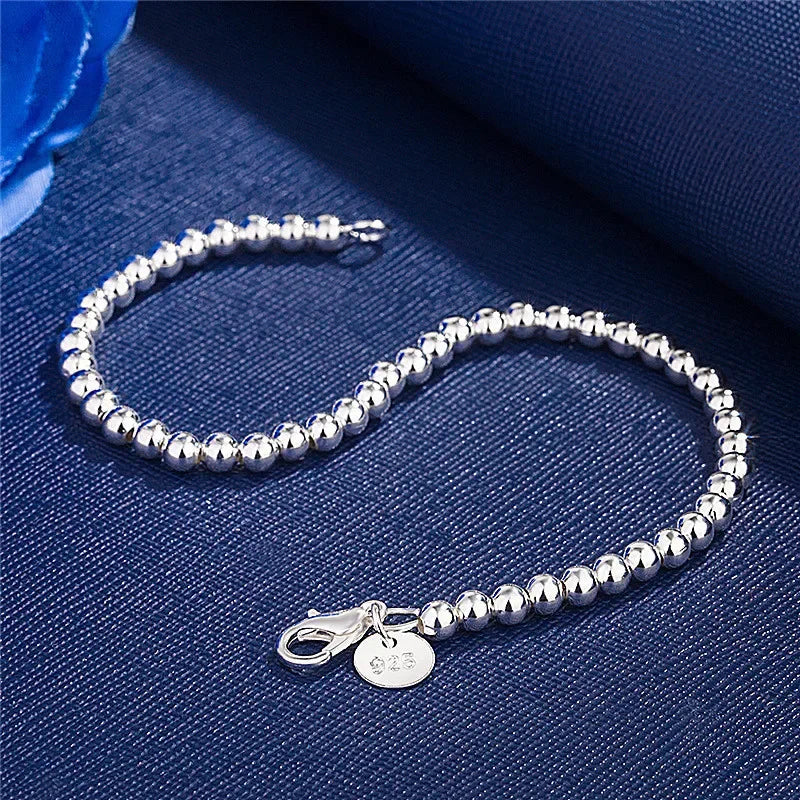 925 Sterling Silver Charm Bracelet for Women 4mm Beads Chain Wedding & Party Jewelry Gift