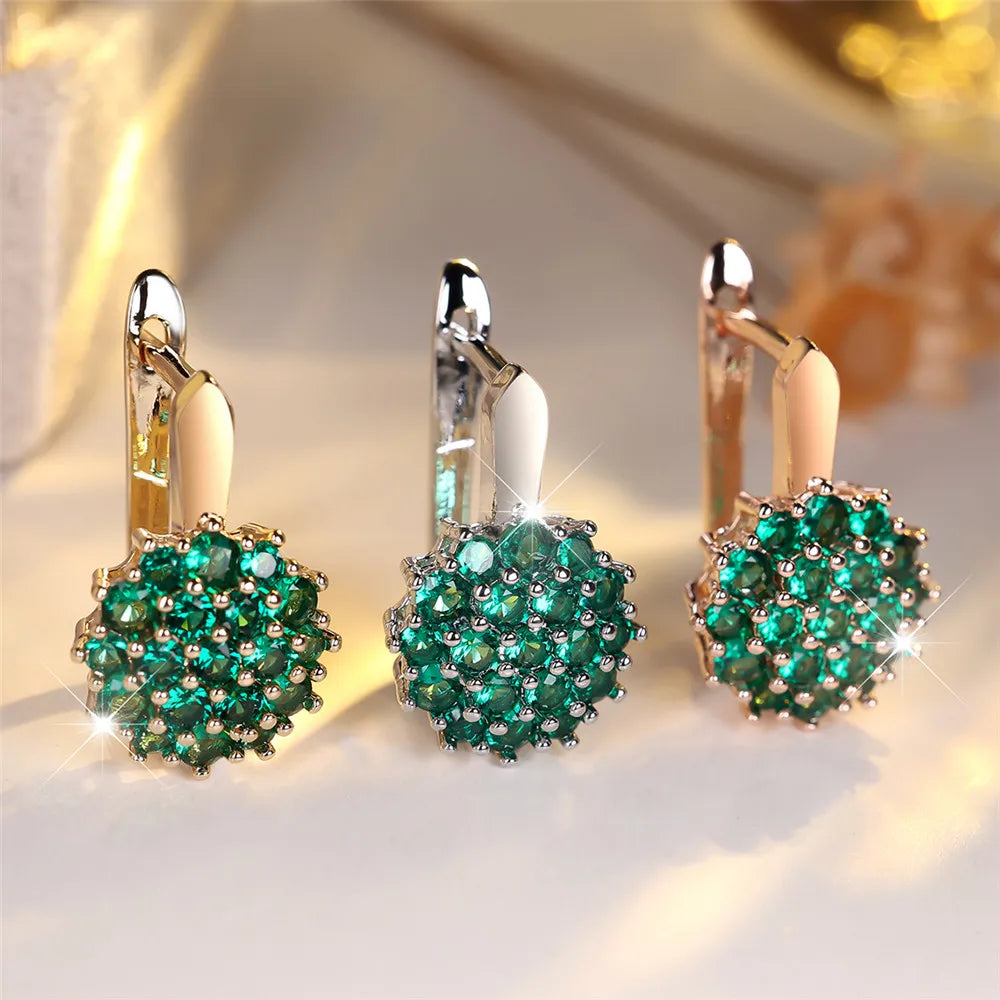 Luxury Crytal Green Zircon Sunflower Hoop Earring for Women