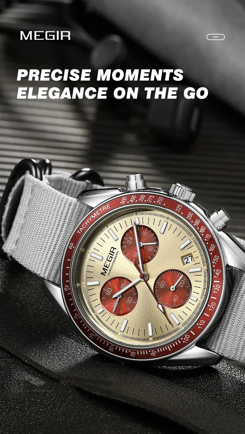 MEGIR Men's Luxury Sport Watch Chronograph Quartz Canvas Wristwatch