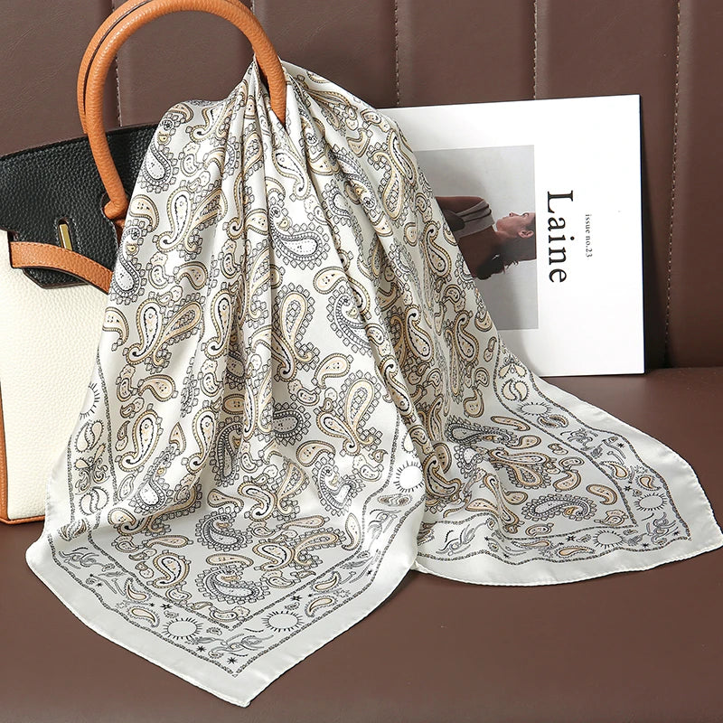 Luxury Print Satin Silk Square Scarf for Women Hijab Shawl & Elegant Wrap Accessory