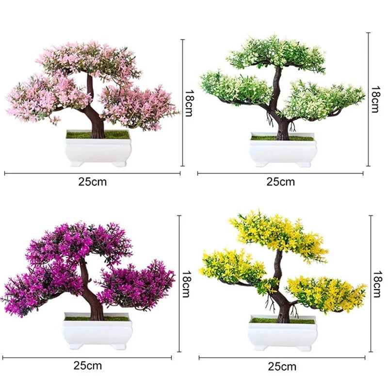 Artificial Bonsai Tree with Flower-Fake Potted Plant for Home Room & Garden Decoration