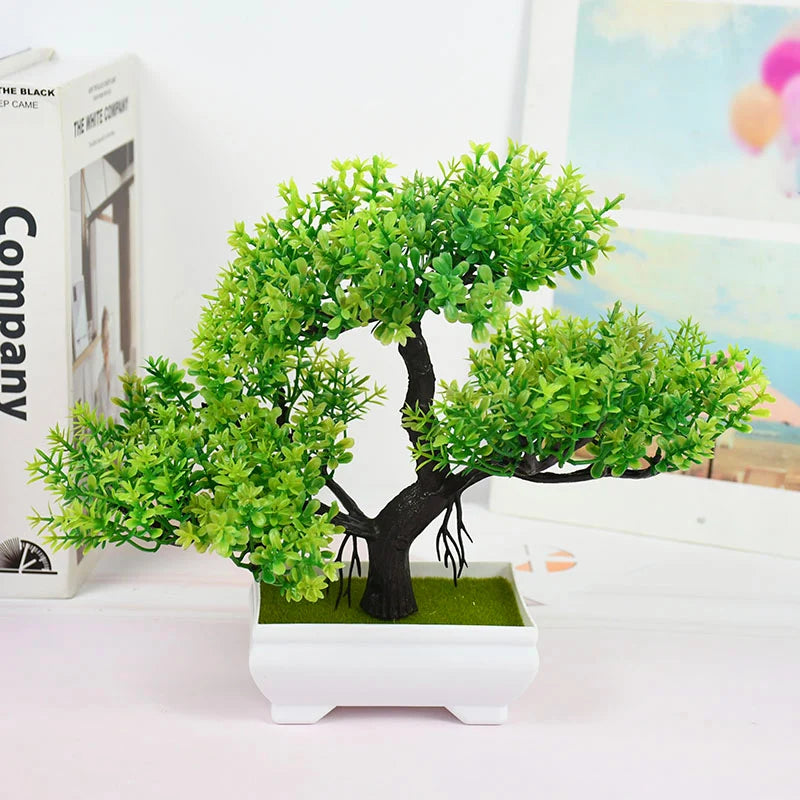 Artificial Bonsai Tree with Flower-Fake Potted Plant for Home Room & Garden Decoration