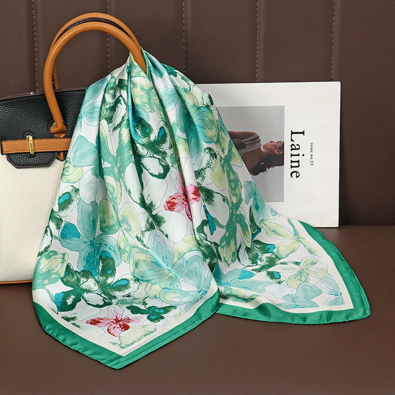 Luxury Print Satin Silk Square Scarf for Women Hijab Shawl & Elegant Wrap Accessory