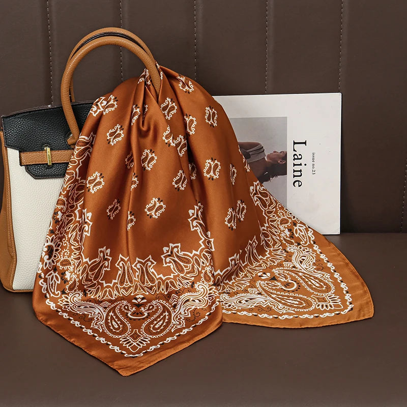 Luxury Print Satin Silk Square Scarf for Women Hijab Shawl & Elegant Wrap Accessory