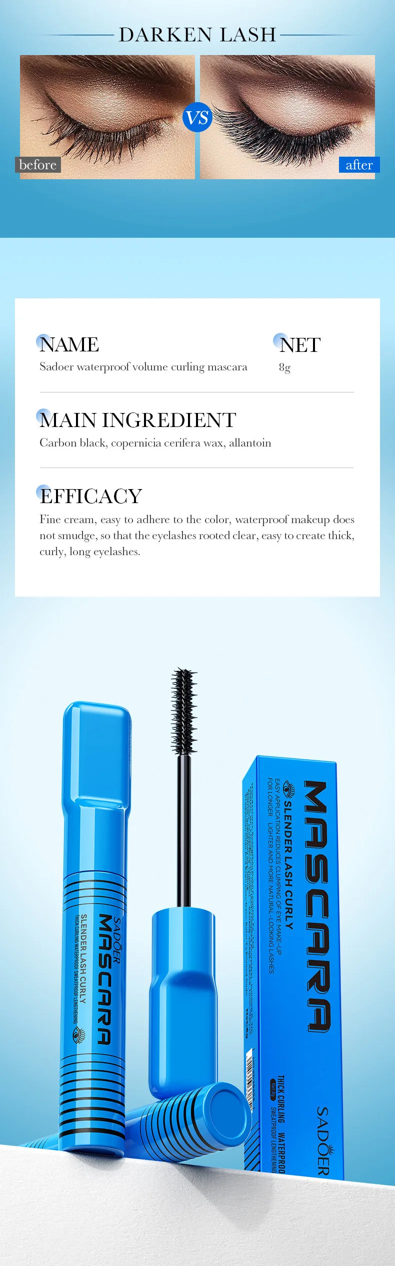 Waterproof Lengthening Mascara - Silk Fiber Formula for Volume & Length