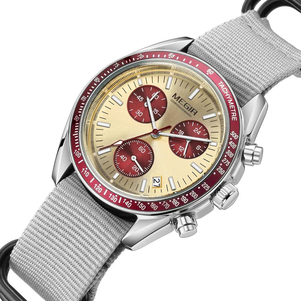 MEGIR Men's Luxury Sport Watch Chronograph Quartz Canvas Wristwatch