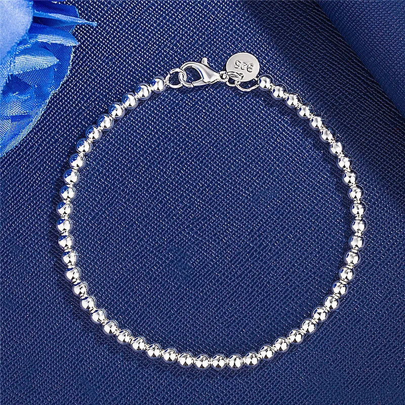 925 Sterling Silver Charm Bracelet for Women 4mm Beads Chain Wedding & Party Jewelry Gift