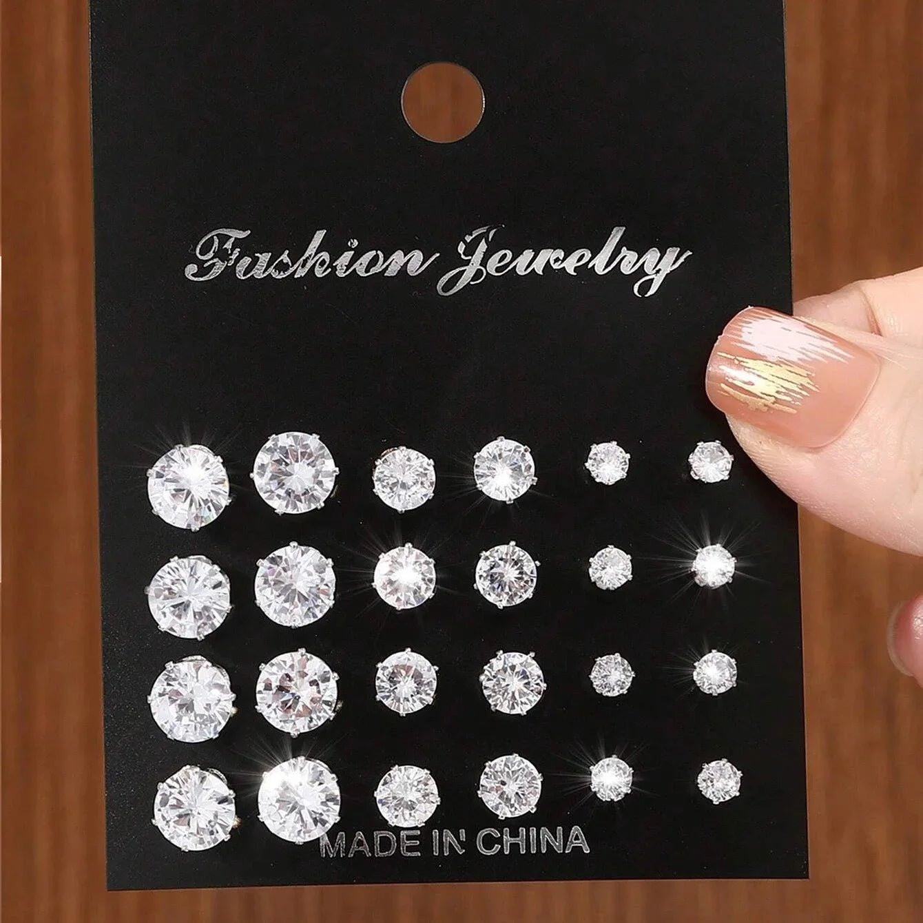 12-Pair Luxurious Shiny Zirconia Stud Earrings Set for Women