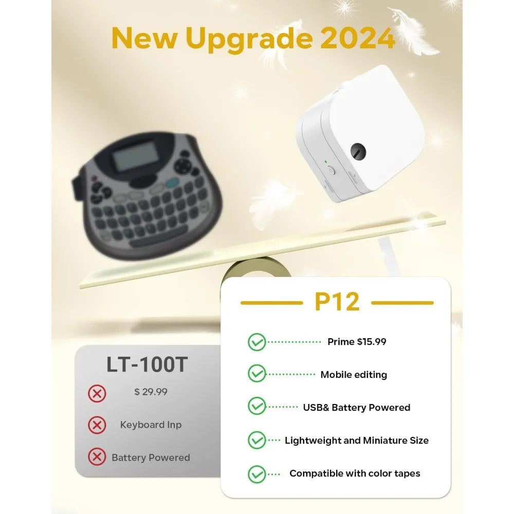 P12 Mini Bluetooth Labe Maker- Portable Sticker Printer with Multiple Templates