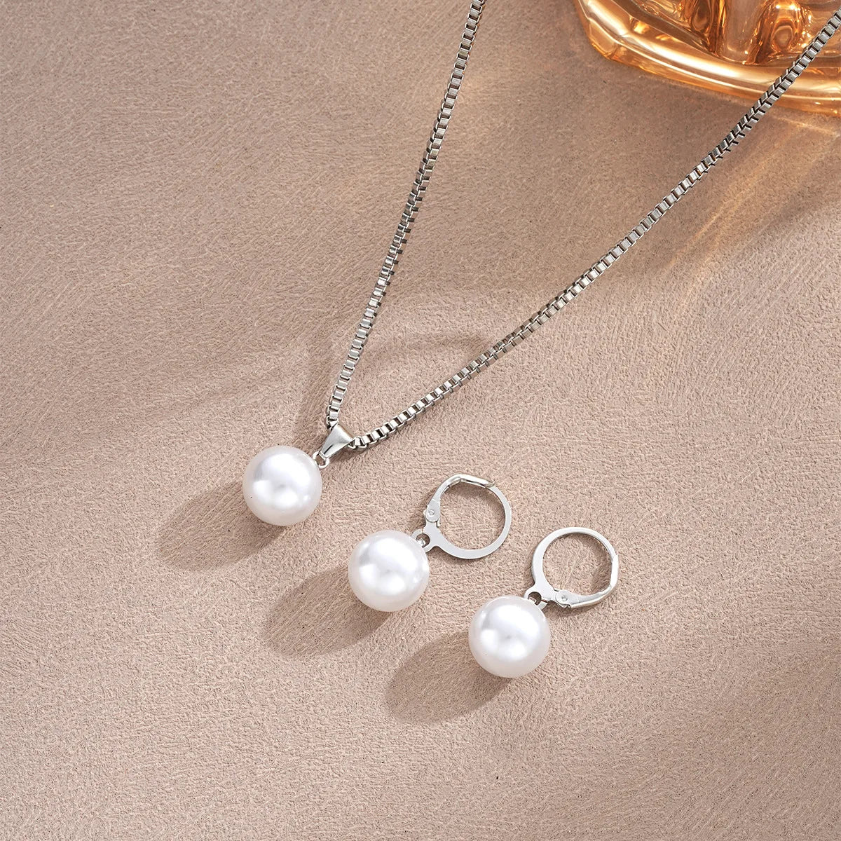 Pearl Pendant Necklace Set for Women - 3 Pcs Rhinestone Earring & Necklace Jewelry Gift Set