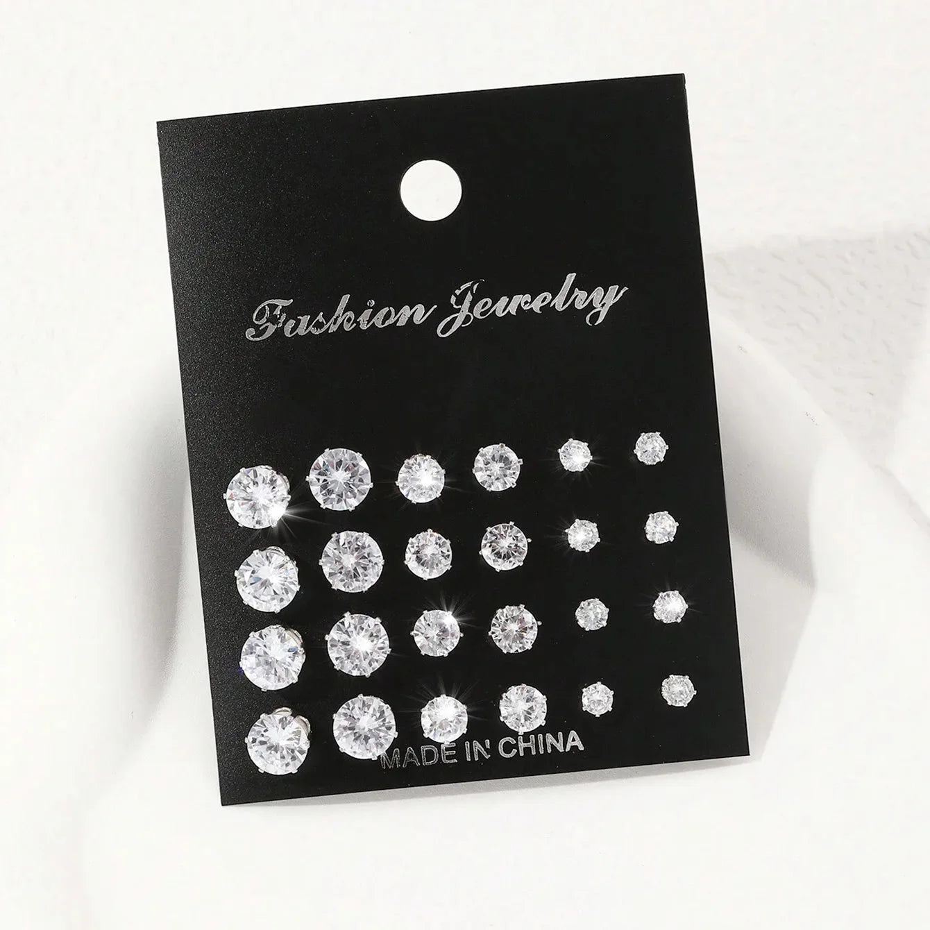 12-Pair Luxurious Shiny Zirconia Stud Earrings Set for Women
