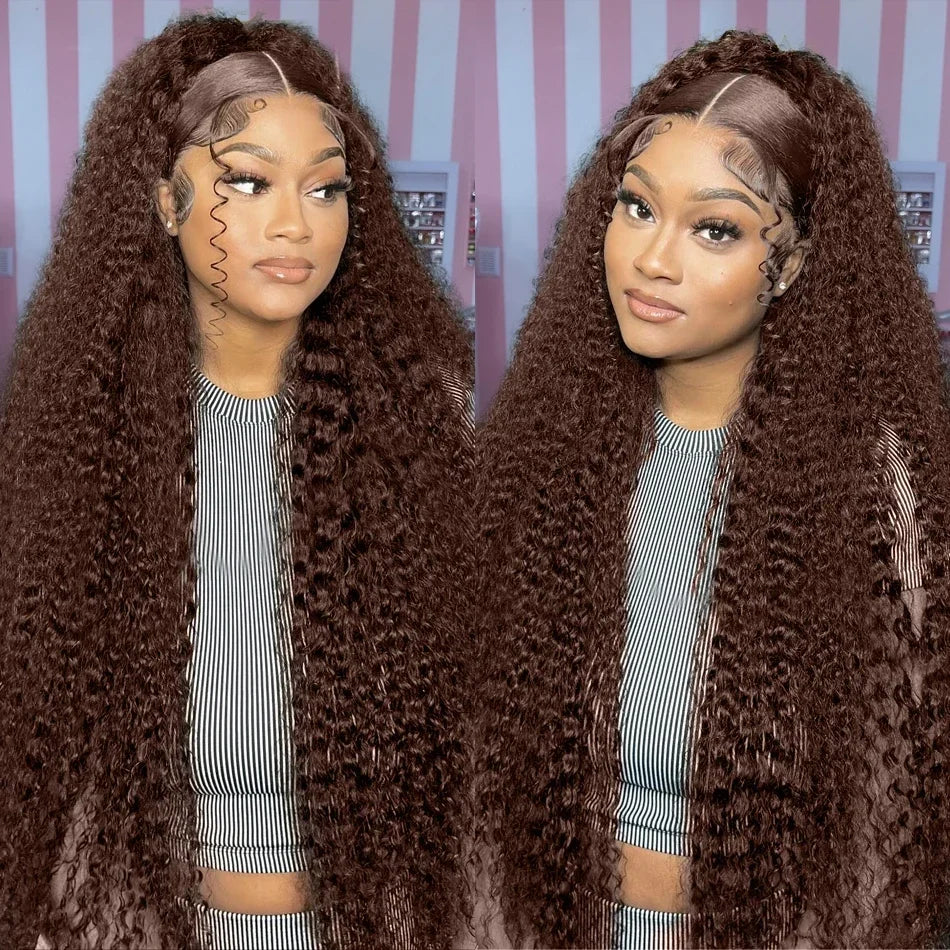 Deep Wave Frontal Wig 13x4 13x6 HD Lace - 30 Inch Chocolate Brown Human Hair