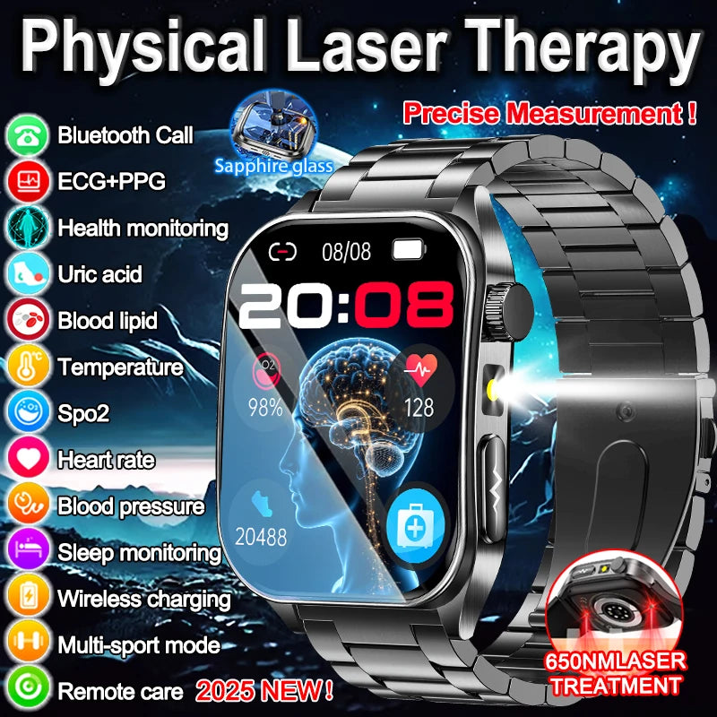 2025 Nursing Grade Laser Therapy Smartwatch- ECG PPG Blood Pressure Uric Acid Monitor