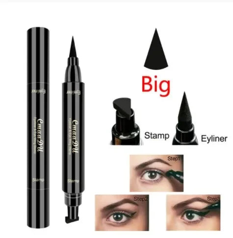 2 In1 Liquid Glitter Eyeliner Stamp Thin Seal Makeup Black Red Green Fast Dry Eye Liner Pencil 7 Color Blue Brown Smoky Eyes