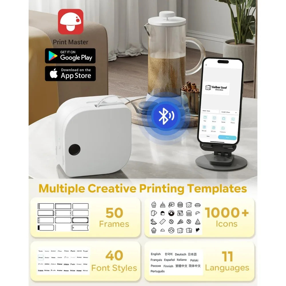 P12 Mini Bluetooth Labe Maker- Portable Sticker Printer with Multiple Templates