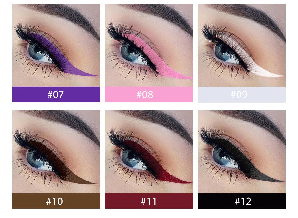 12- Color Waterproof Liquid Eyeliner Set - Vibrant Eye Makeup Pencils