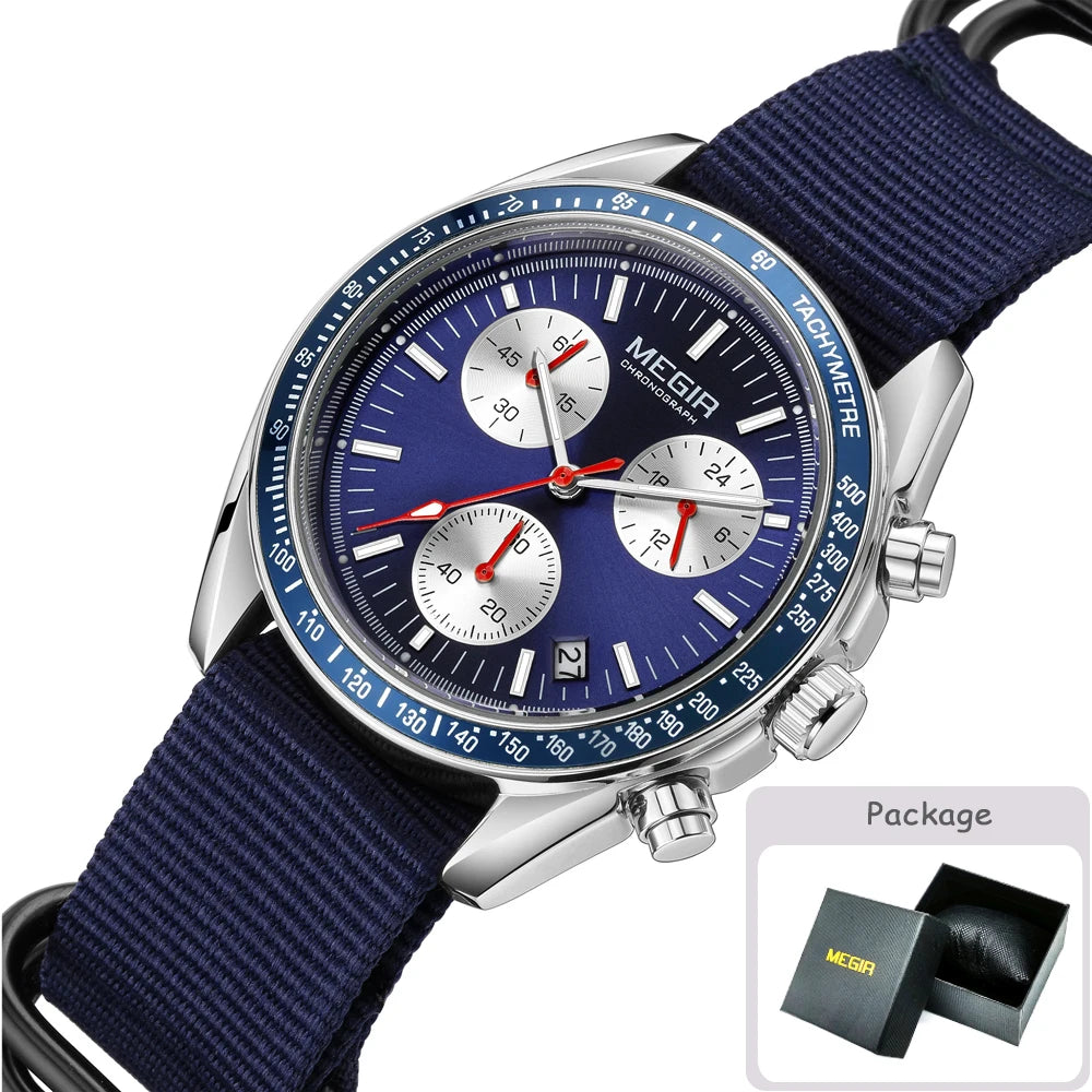 MEGIR Men's Luxury Sport Watch Chronograph Quartz Canvas Wristwatch
