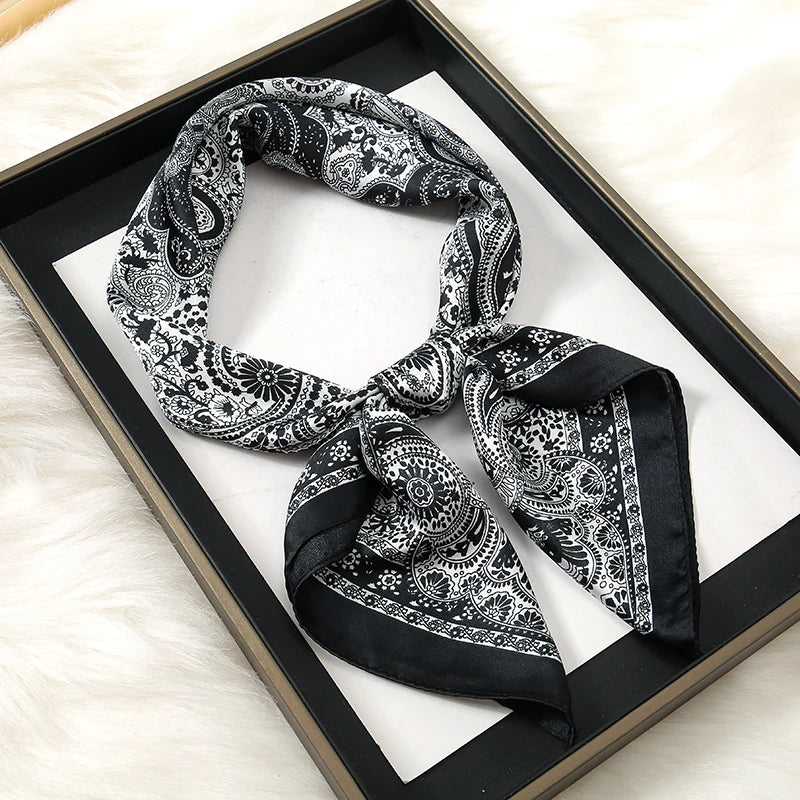 Luxury Print Satin Silk Square Scarf for Women Hijab Shawl & Elegant Wrap Accessory