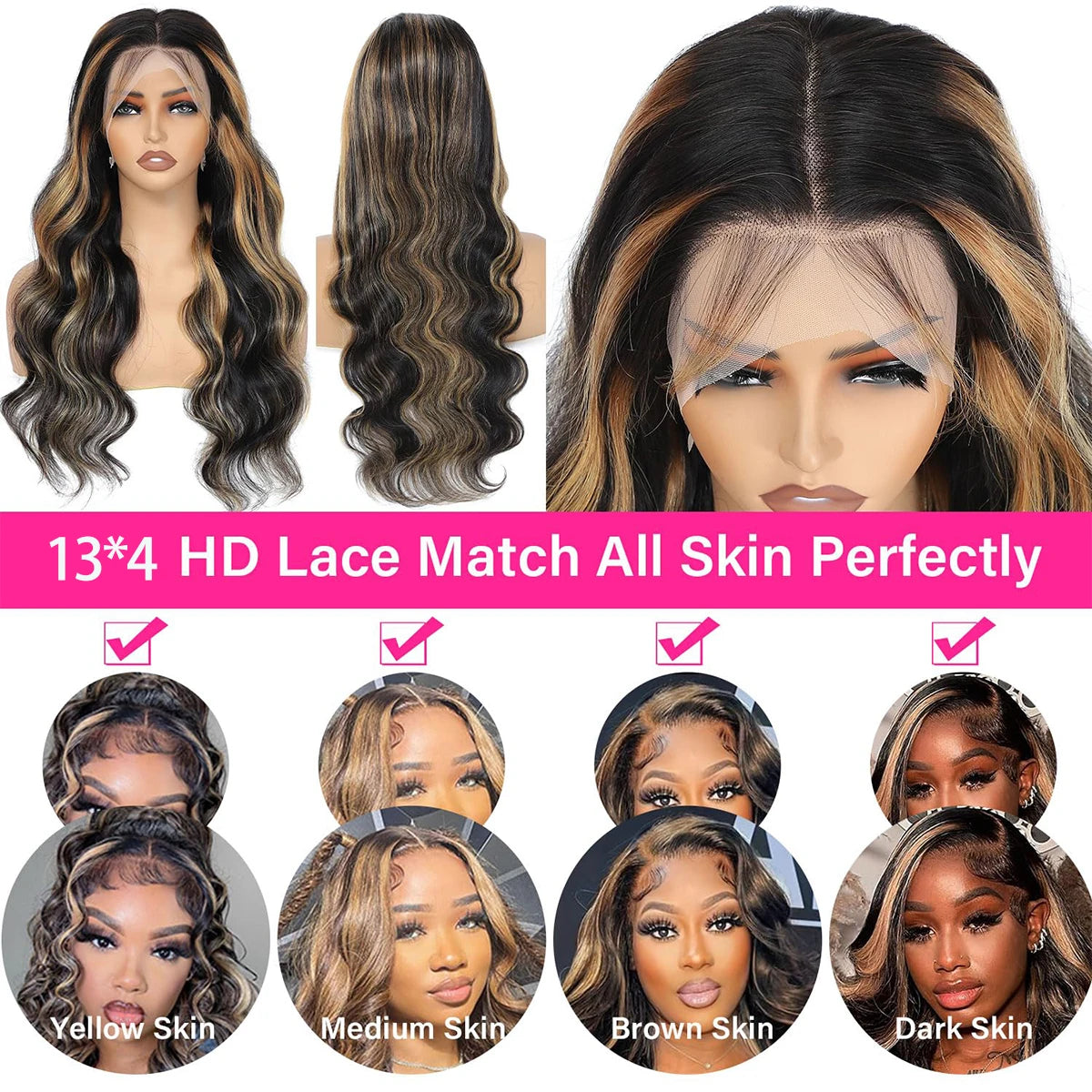 Body Wave Highlight Wig-13x4 Lace from Ombre Blonde Human Hair Wig