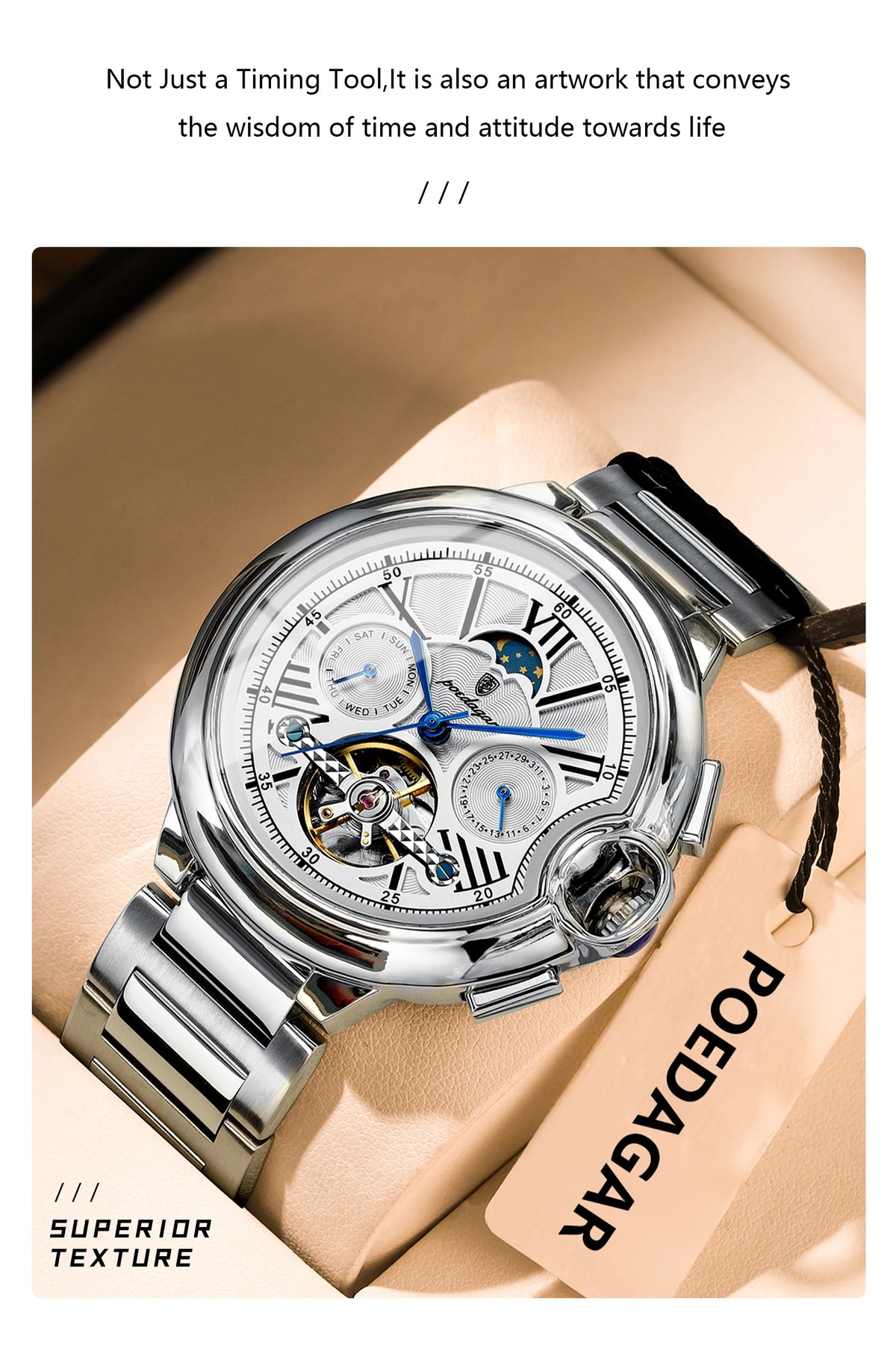 POEDAGAR 1413 Men's Automatic Watch with Day & Date Display
