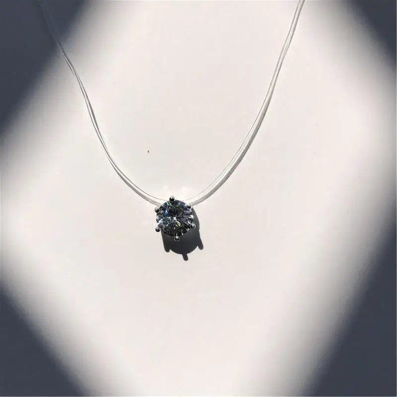 Crystal Zircon Water Drop Pendant Necklace - Invisible Chain Choker for Women