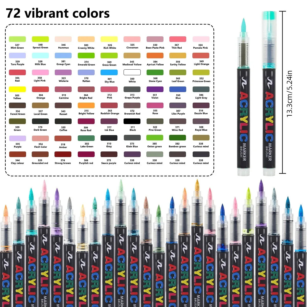 12-366 Colors Acrylic Set- Waterproof Art Brush Pens for Drawing