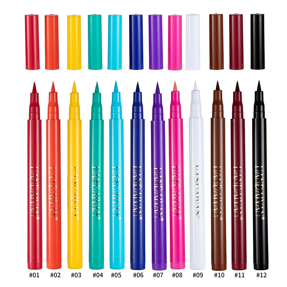 12- Color Waterproof Liquid Eyeliner Set - Vibrant Eye Makeup Pencils