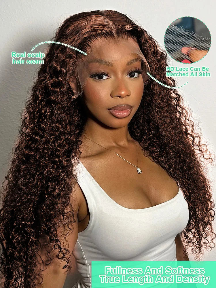 Chocolate Brown Deep Wave Lace Front Wig- 13x6 Frontal & 4x4 Closure 20-40 Inch