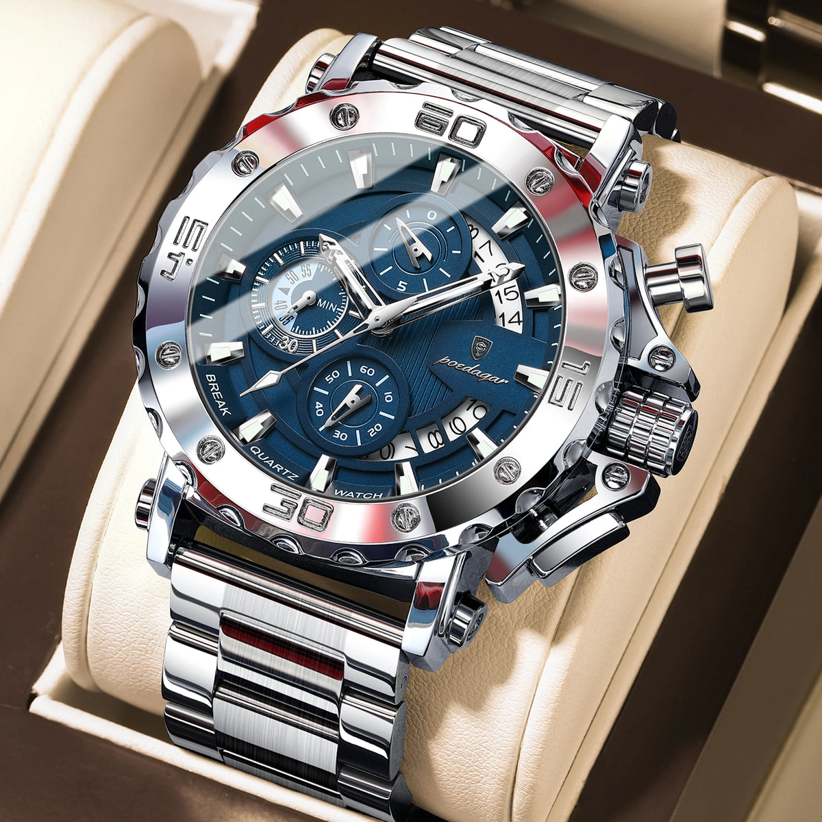 POEDAGAR 892 Men's Stainless Steel Quartz Watch