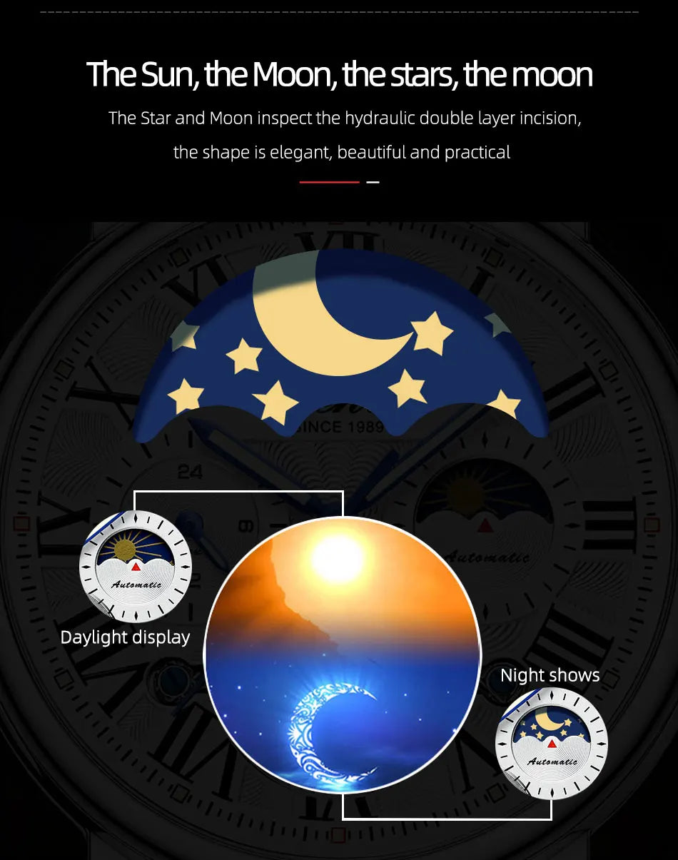 Watch For Men Business Fashion Genuine Leather Waterproof Mechanical Watch New 2024