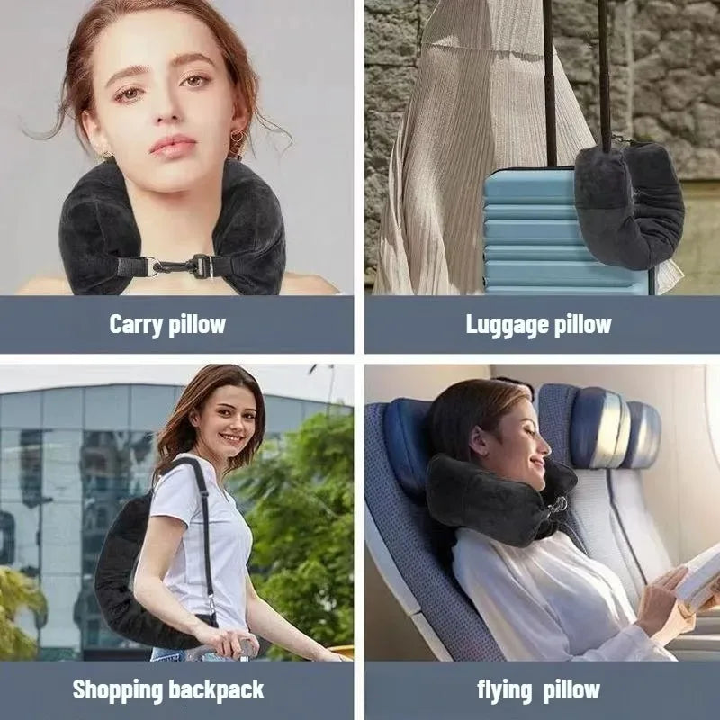 Travel Neck Pillow with Fillable Clothing U-shaped Velvet Cover & Extra Storage Bag
