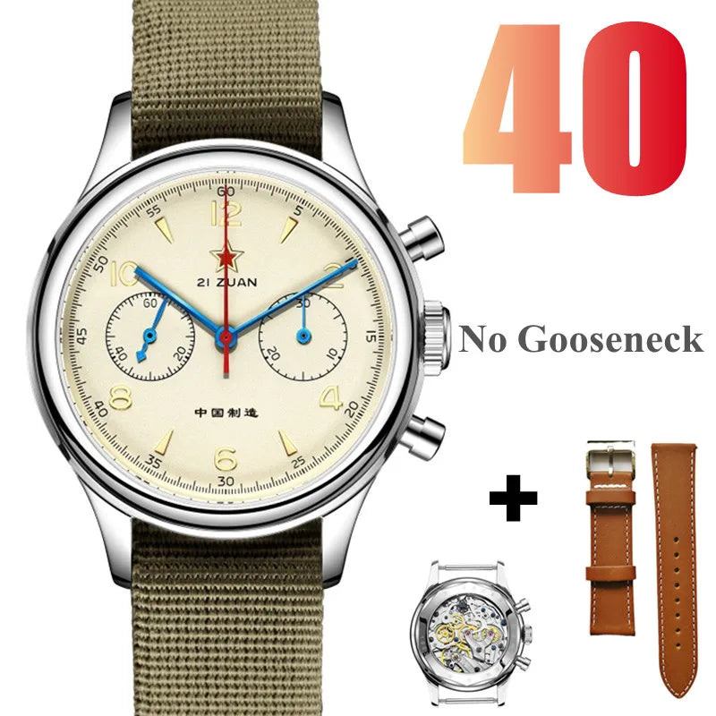 RED STAR  38mm 1963 Men's Chronograph Mechanical Watch - Pilot's Choice Aviation Timepieces.