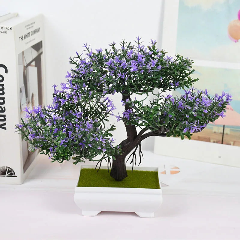 Artificial Bonsai Tree with Flower-Fake Potted Plant for Home Room & Garden Decoration